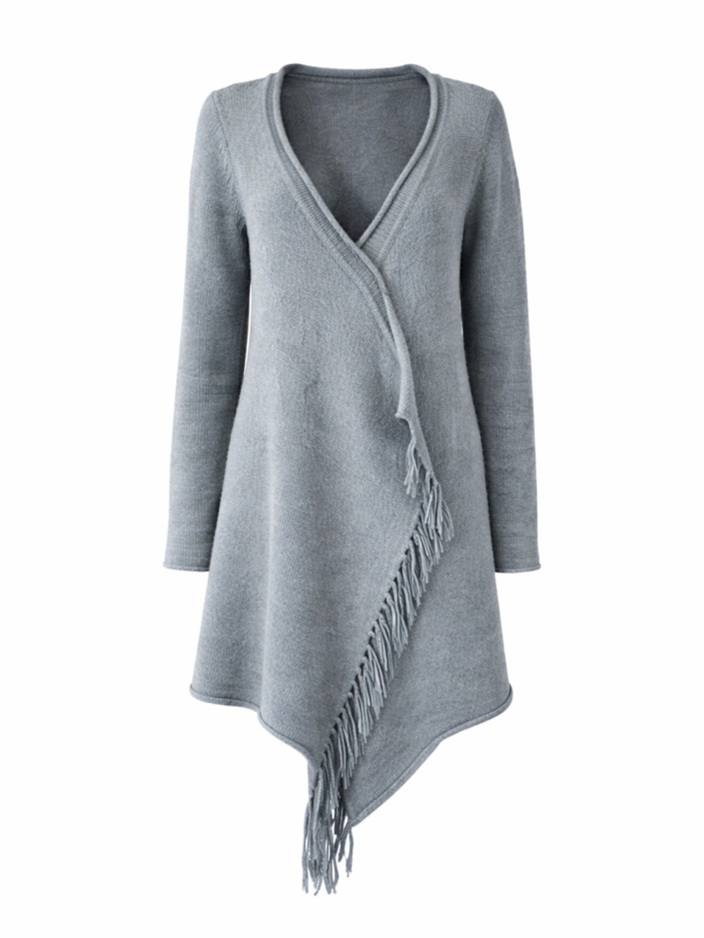 Sandwich_ Knit Wrap Cardigan Grey Blue Fringe Small